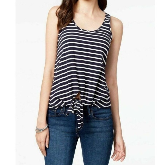 Maison Jules Tops - Maison Jules | NWT Tie-Hem Stripe Scoop Neck Sleeveless Cotton Blend Tank Top M